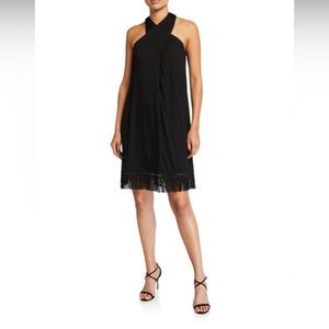 TRINA TURK Black Halter Dress Sumatra
Fringe Hem NWT size S never worn
